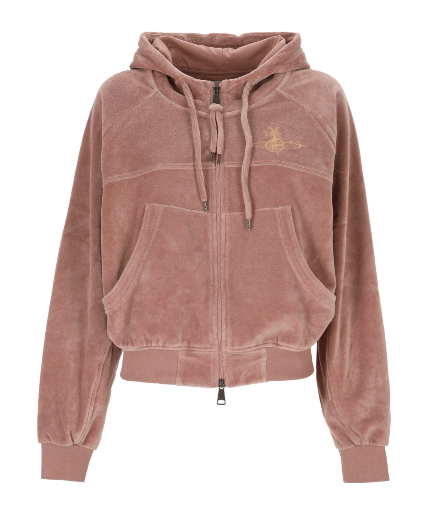 Vivienne Westwood Velvet Textured Zip-up Hoodie With Drawstring Hood In Pink