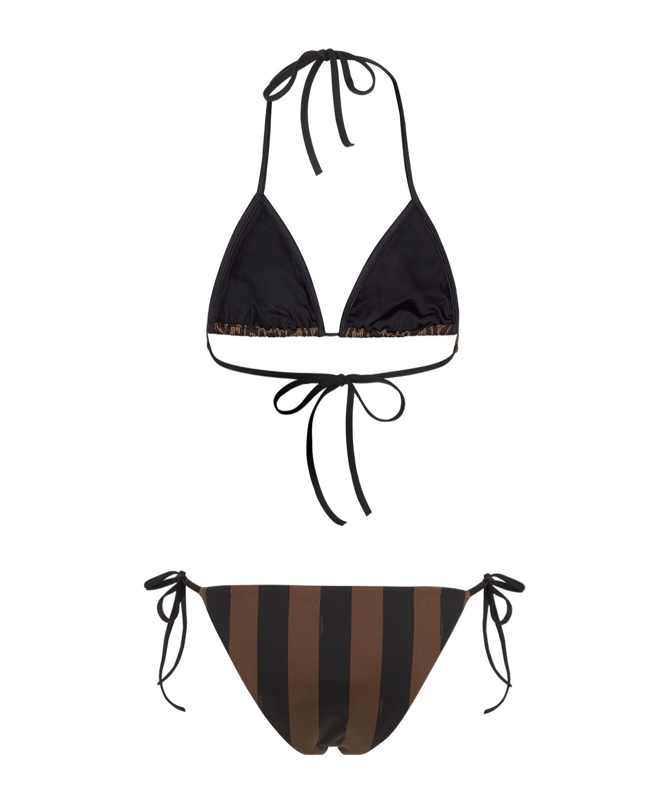 Fendi Women Brown And Black Reversible Bikini In Lycra Woman In Green