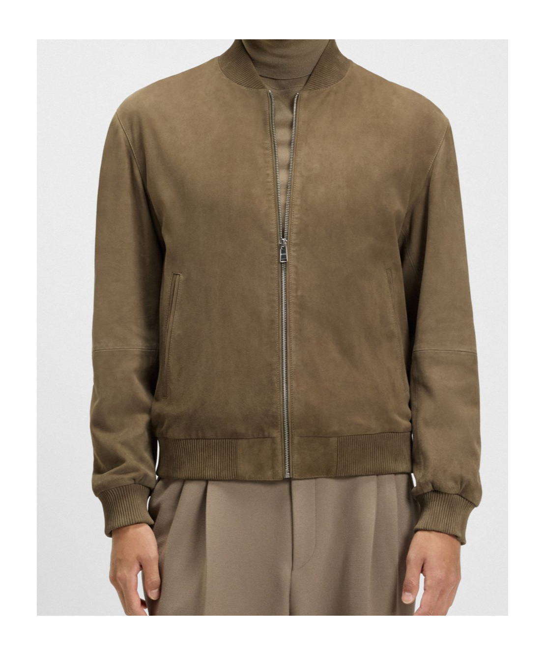 Hugo Boss Suede Zip-front Bomber Jacket In Brown