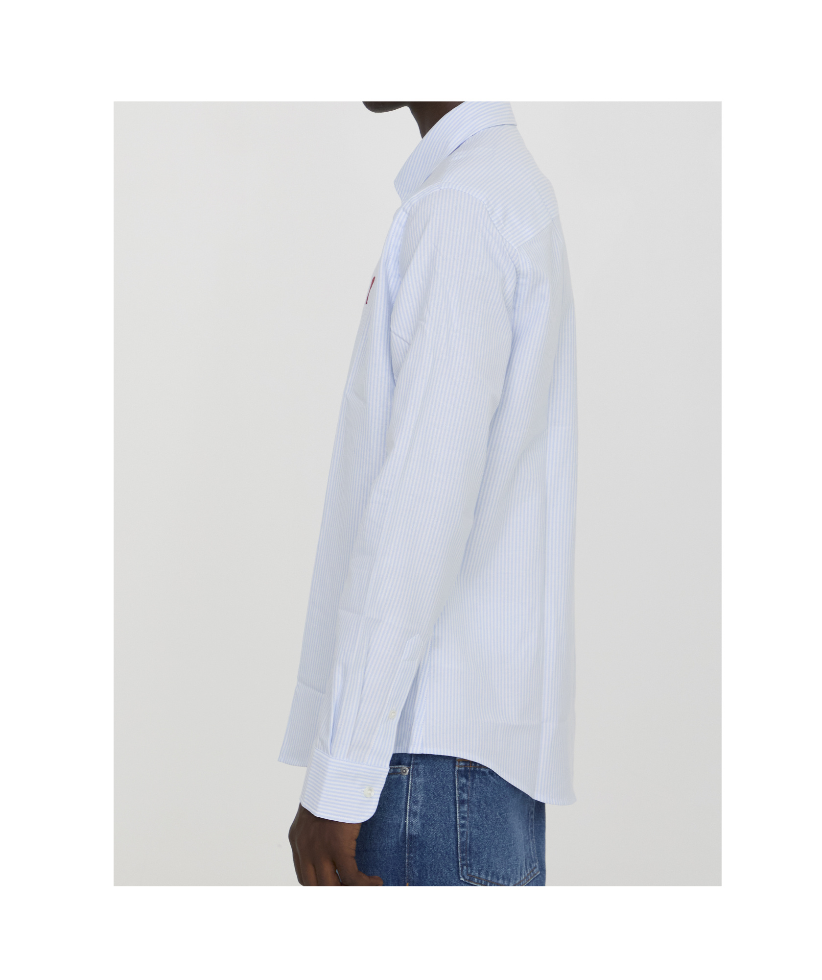 Ami Alexandre Mattiussi Adc Button-down Collar Logo-embroidered Striped Cotton Oxford Shirt In White