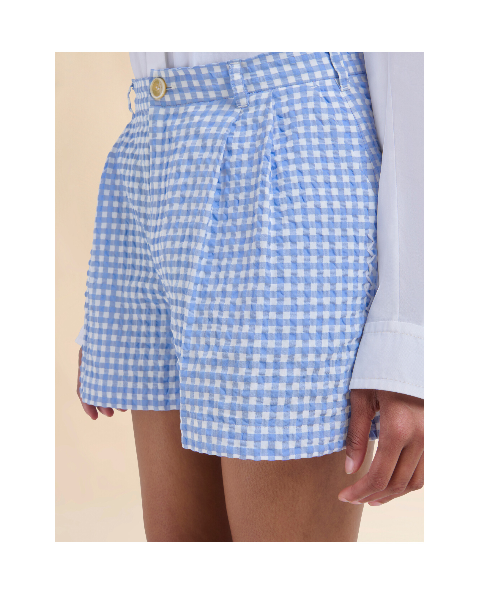Marni Light Blue And White Checked Seersucker Shorts In Light Blue And White