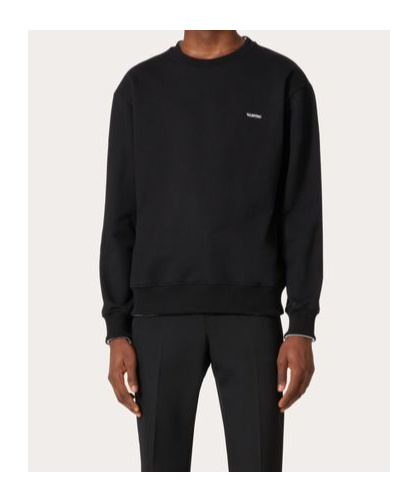 Valentino Felpa Girocollo In Cotone Con Logo Frontale In Black