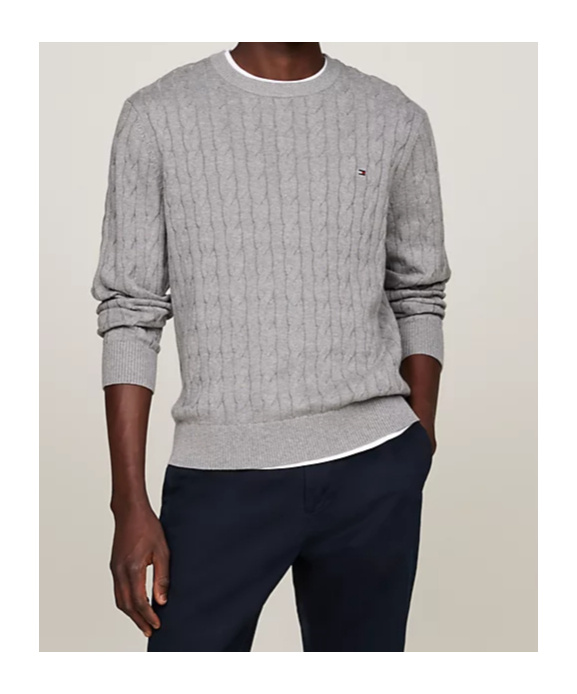 Tommy Hilfiger Cable-knit Crew-neck Sweater In Gray