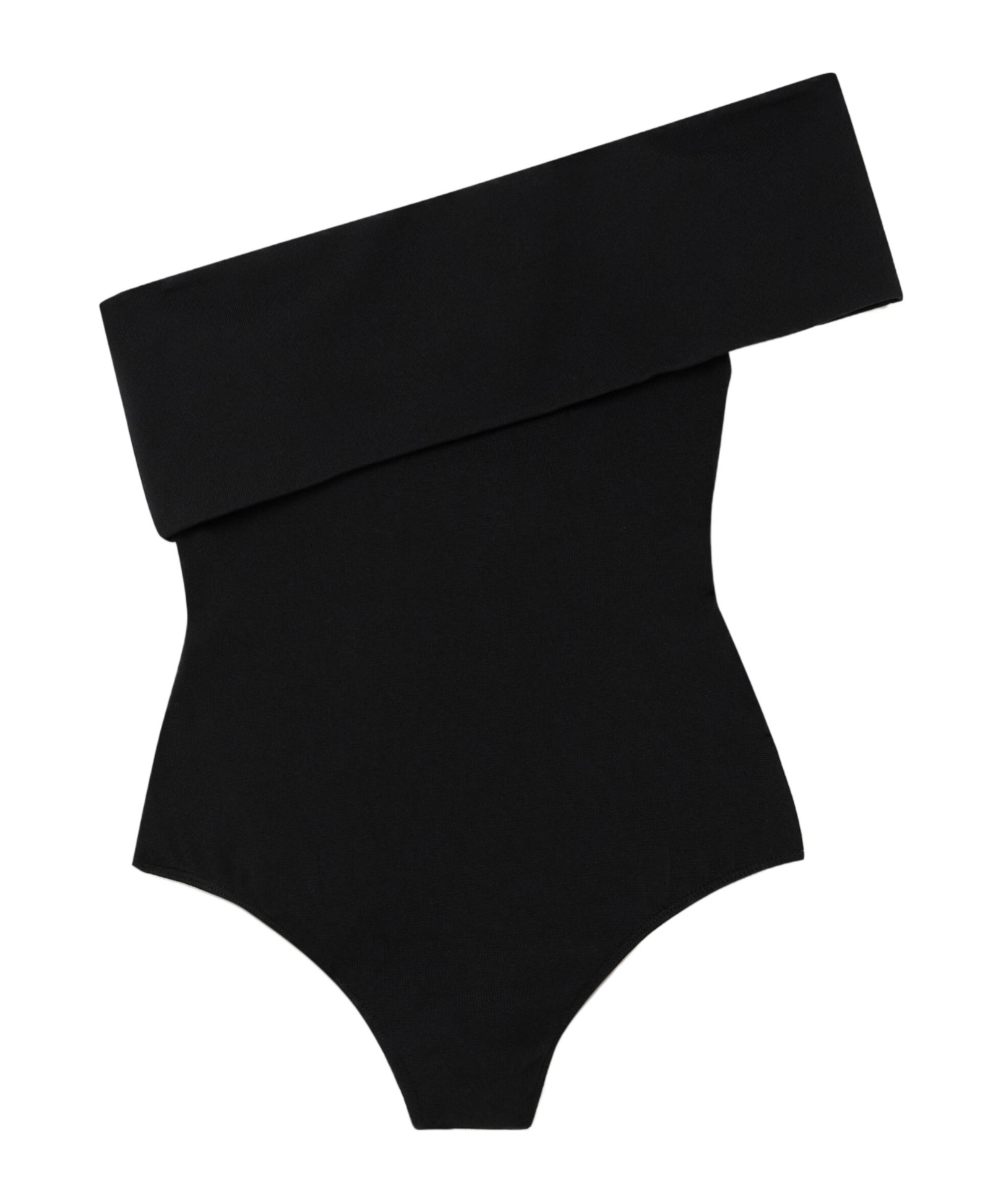 Agolde Bree One-shoulder Stretch Knit Bodysuit In Black