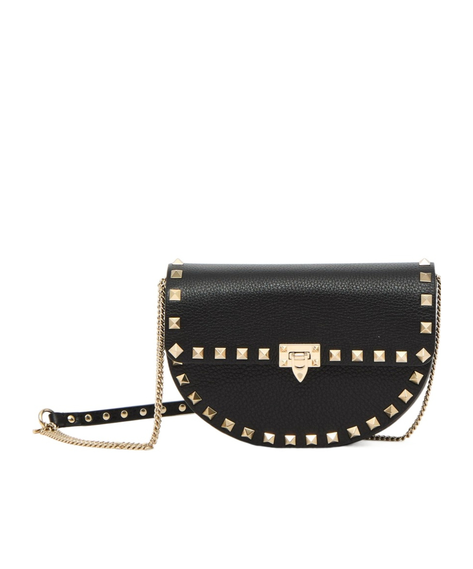 Valentino Mini Rockstud Shoulder Bag In Grainy Calfskin In Black