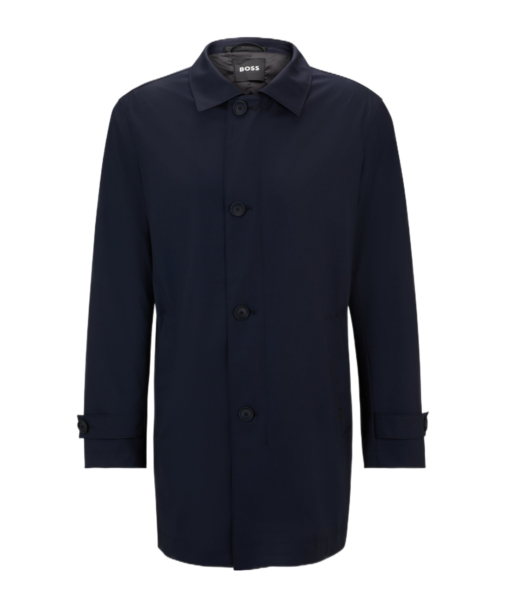 Hugo Boss Waterproof Coat Blended With Wool In Black