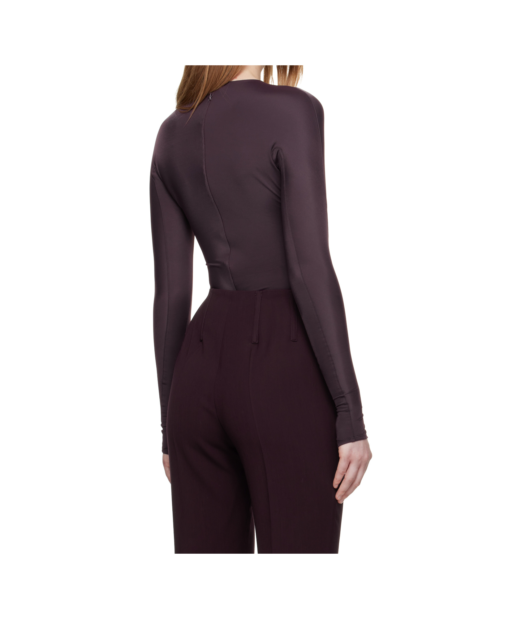 Mugler Embossed-logo Long-sleeve Bodysuit In Burgundy