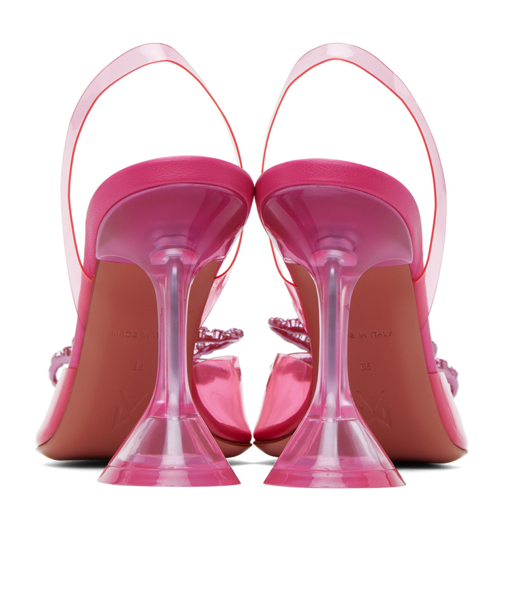 Amina Muaddi Pink Rosie Glass Sling 95 Heels In Pink
