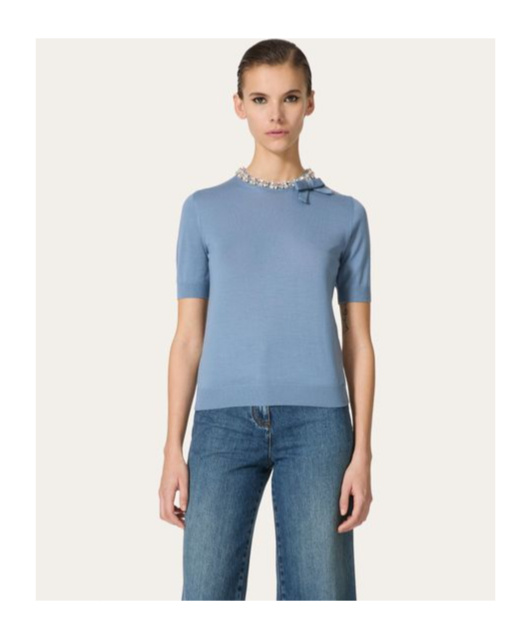 Valentino Bestickter Wollpullover Frau Himmelblau S In Blue