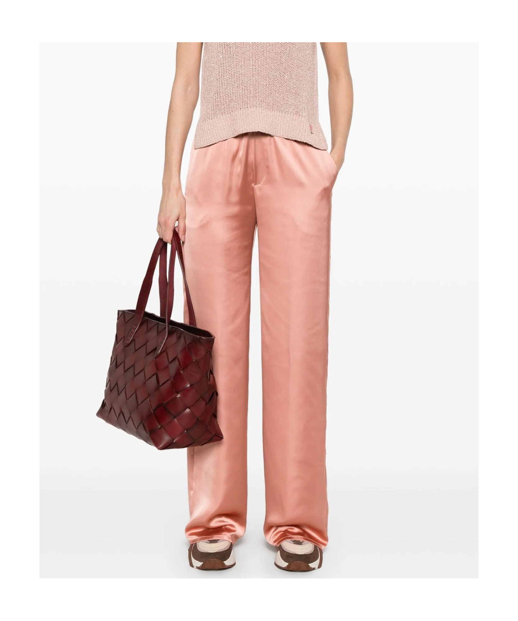Herno Wide Leg Satin Trousers In Pink