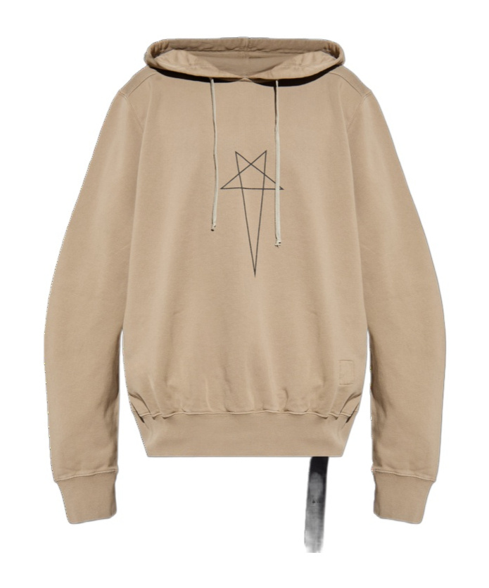 Rick Owens Drkshdw Star-embroidered Drawstring Hoodie In Brown