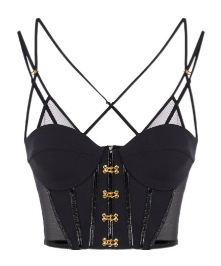 Elisabetta Franchi Top In Neoprene Con Dettagli Corsetto Nero In Black