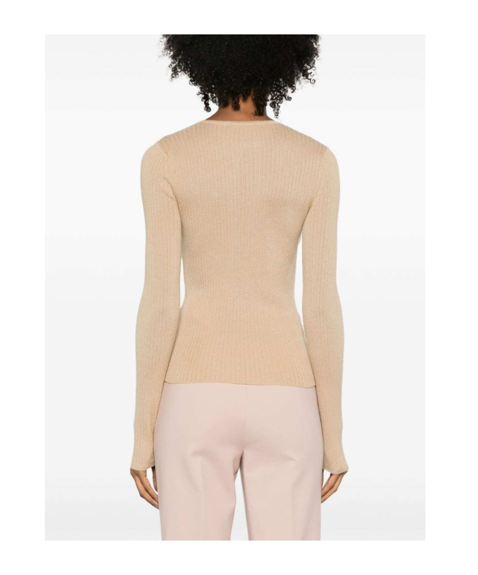 Shop Max Mara V-neck Ribbed-knit Top In Nude