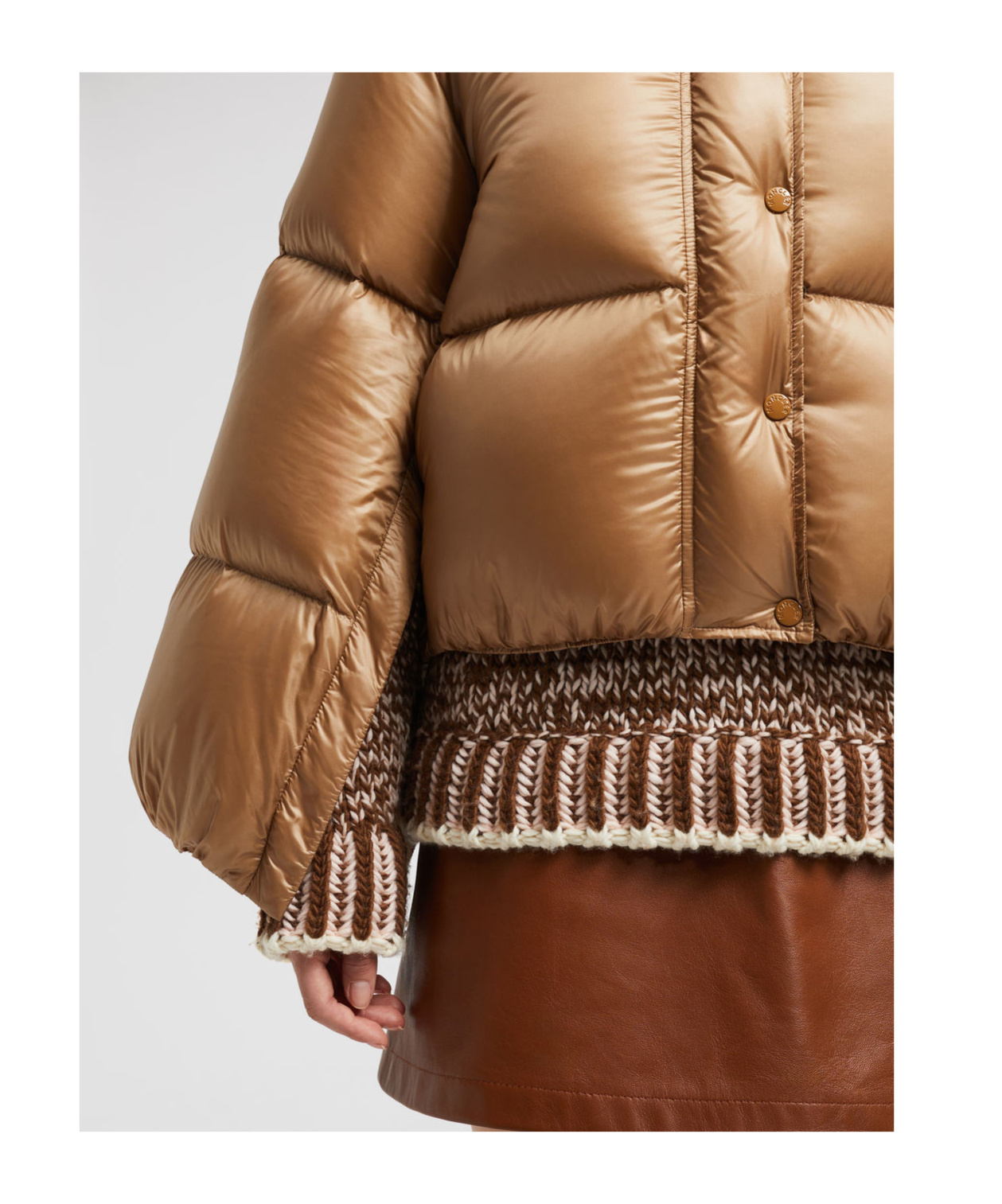 Moncler Borey Hooded Short Down Jacket Beige In Nude