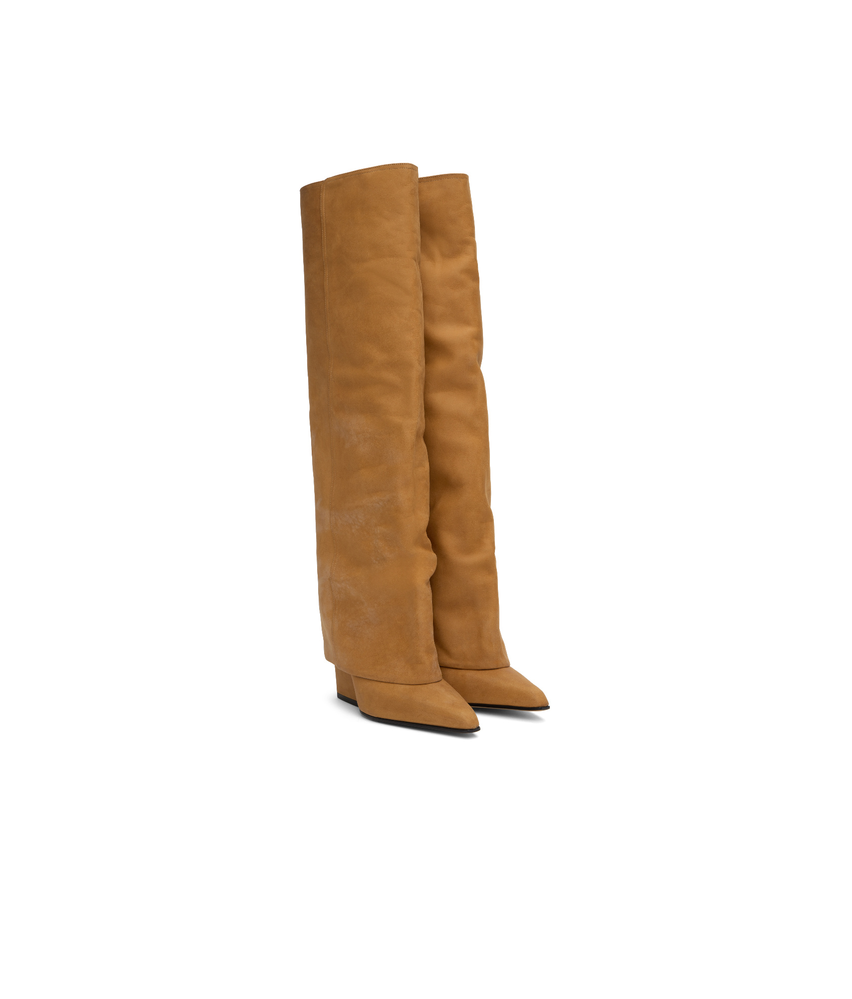 Paris Texas Jane Fold Over Tall Boots In Caramel Color