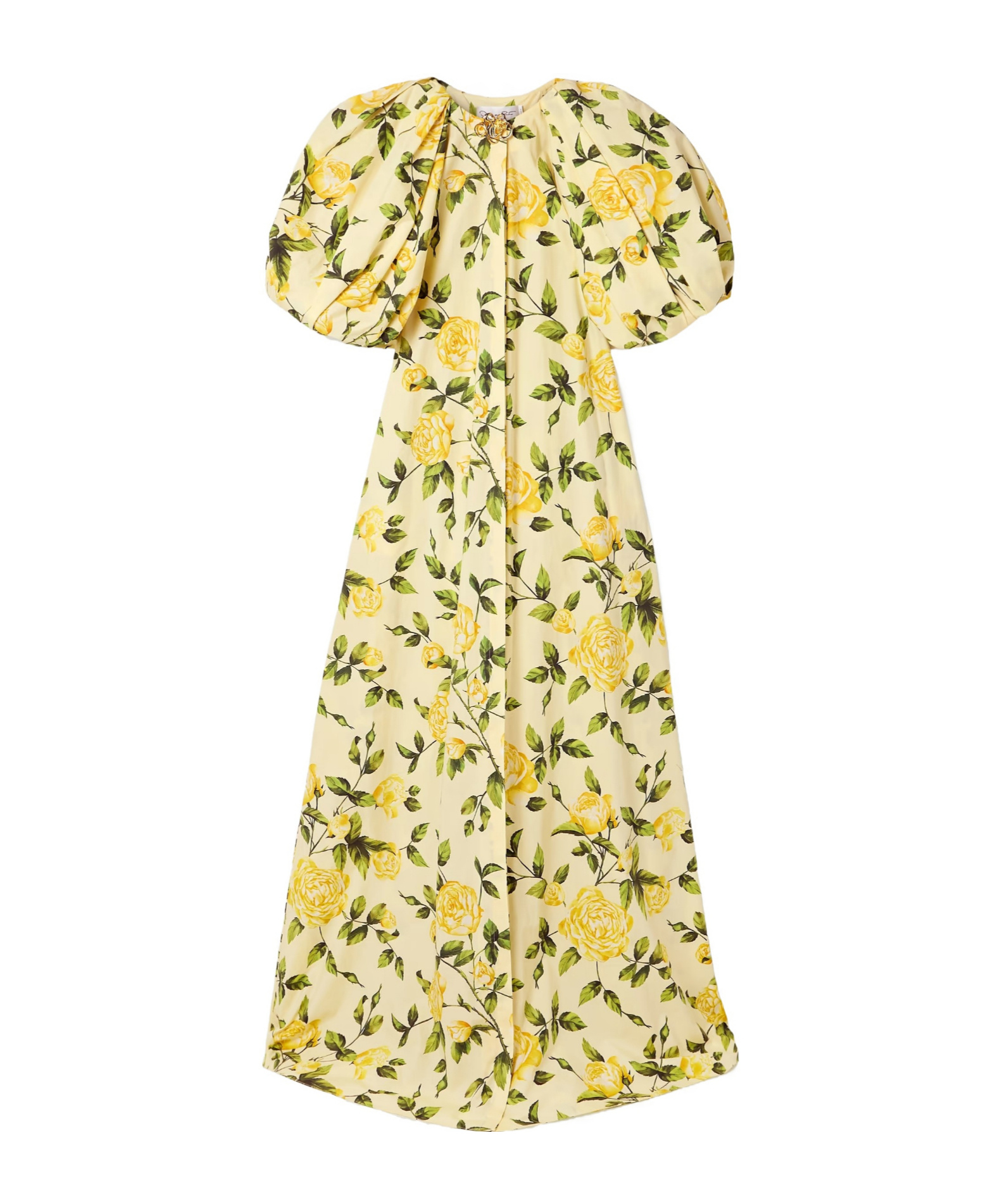 Oscar De La Renta Embellished Gathered Floral-print Cotton-blend Poplin Gown In Brown