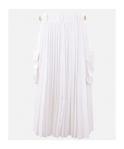 Sacai Pleated Midi Skirt In White