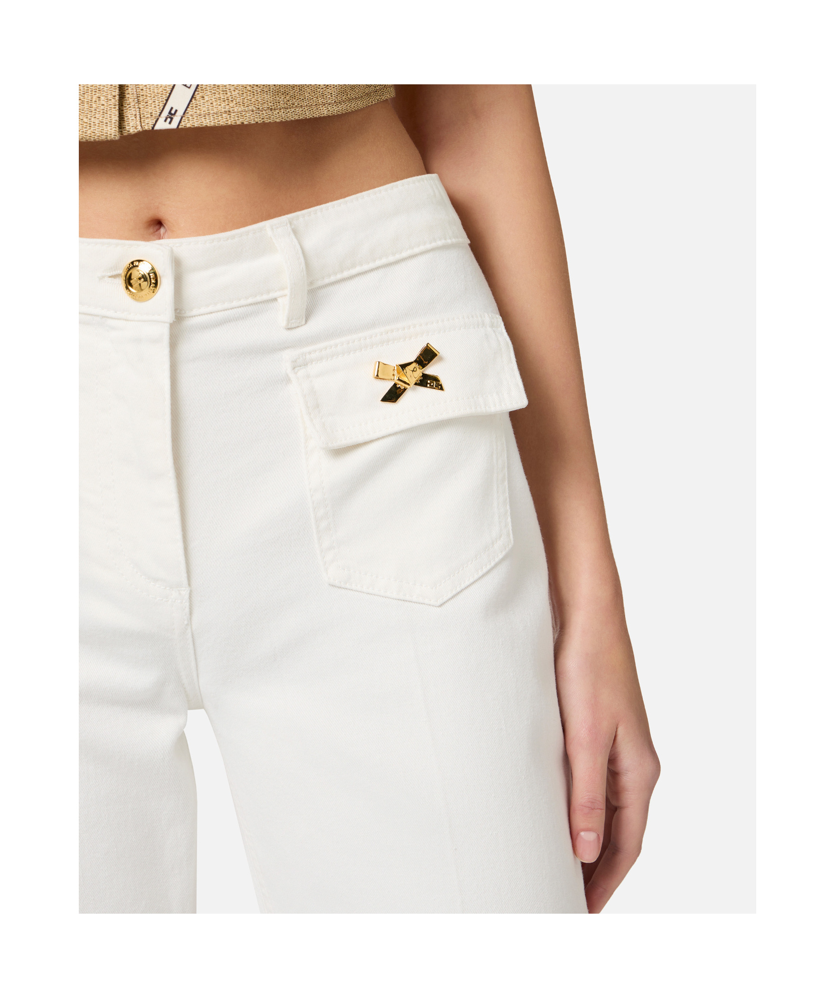 Elisabetta Franchi Jewelled Bows Trousers In White