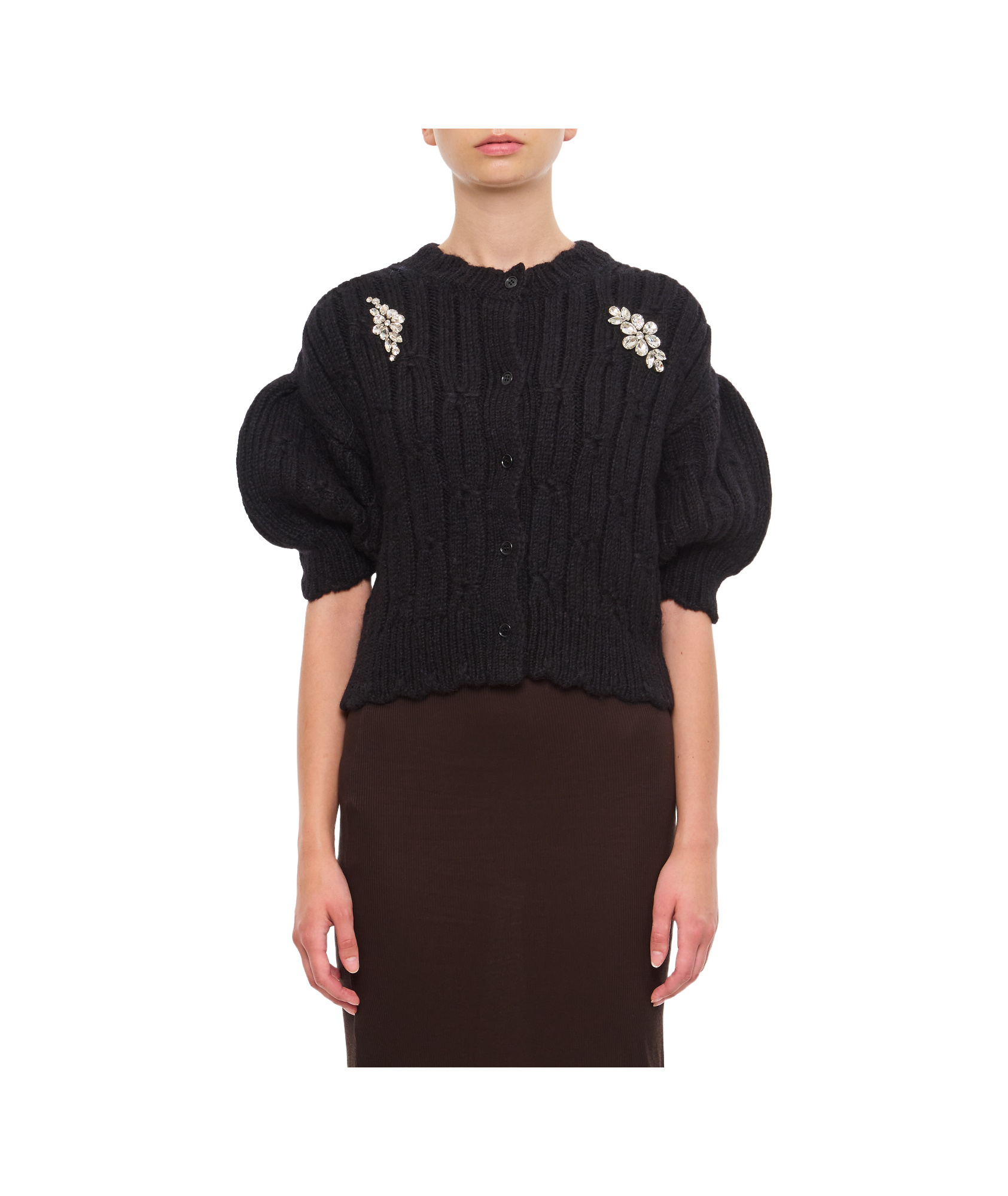 Simone Rocha Bubble Sleeve Knitted Cardigan In Black