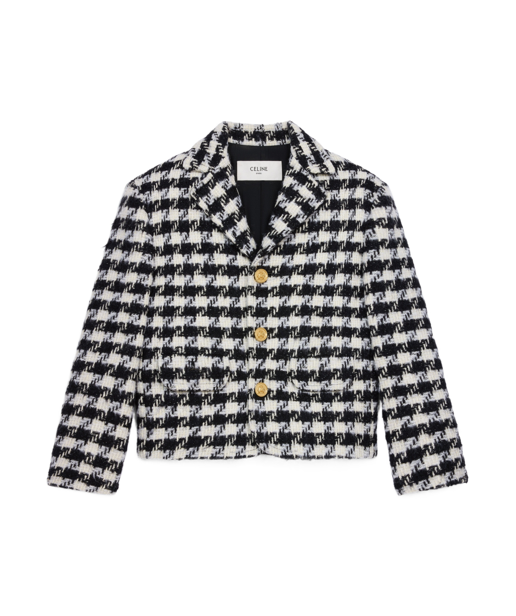 Celine Houndstooth Wool Jacket In Black