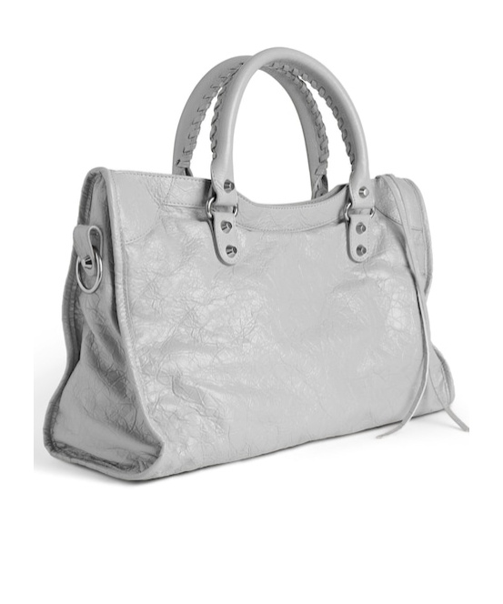 Balenciaga Structured Grey Leather Handbag With Dual Handles In Gray