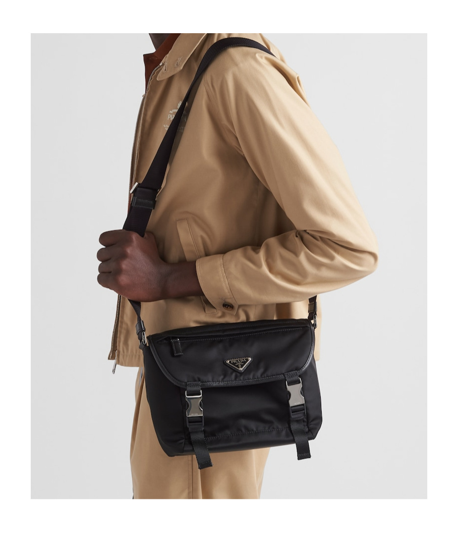 Prada Re-nylon And Saffiano Leather Shoulder Bag In Black