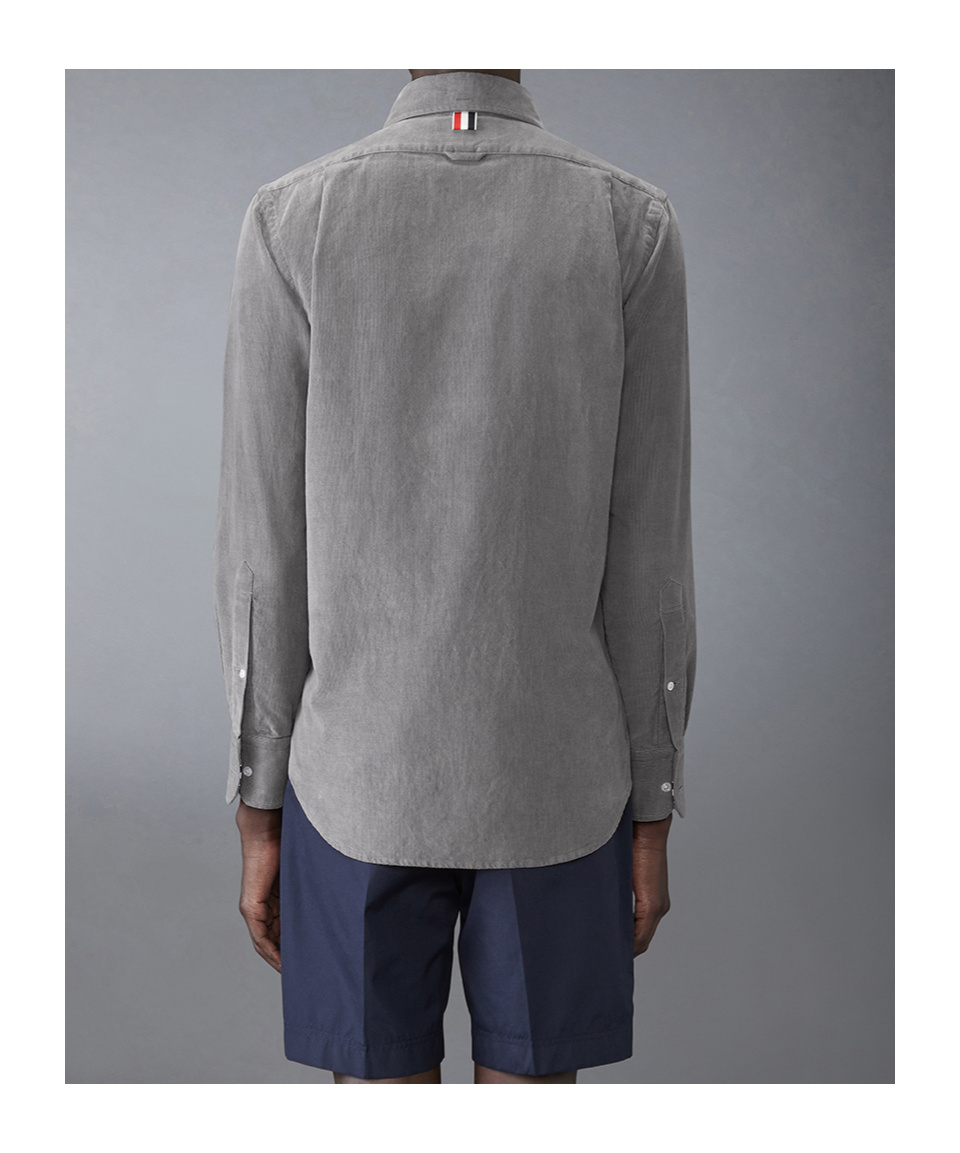 Thom Browne Logo-patch Corduroy Shirt In Gray