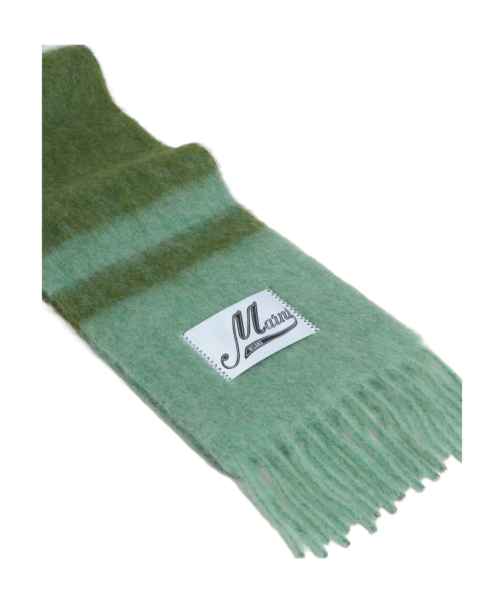 Marni Fringed Brushed-knit Scarf In Green