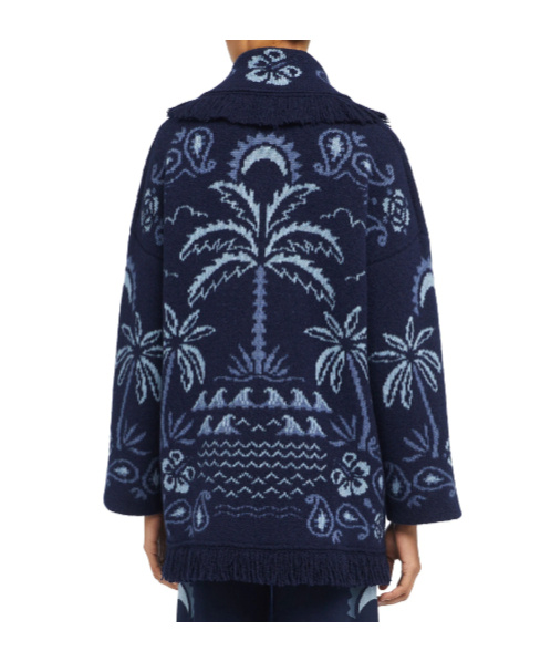 Alanui Palm-tree Fringed Cardigan In Blue