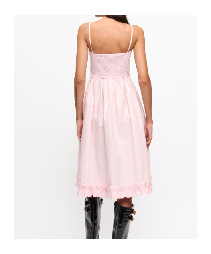 Ganni Strappy Midi Poplin Dress In Pink