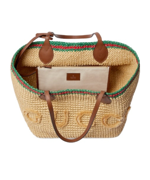 Gucci Woven Medium Tote Bag In Brown
