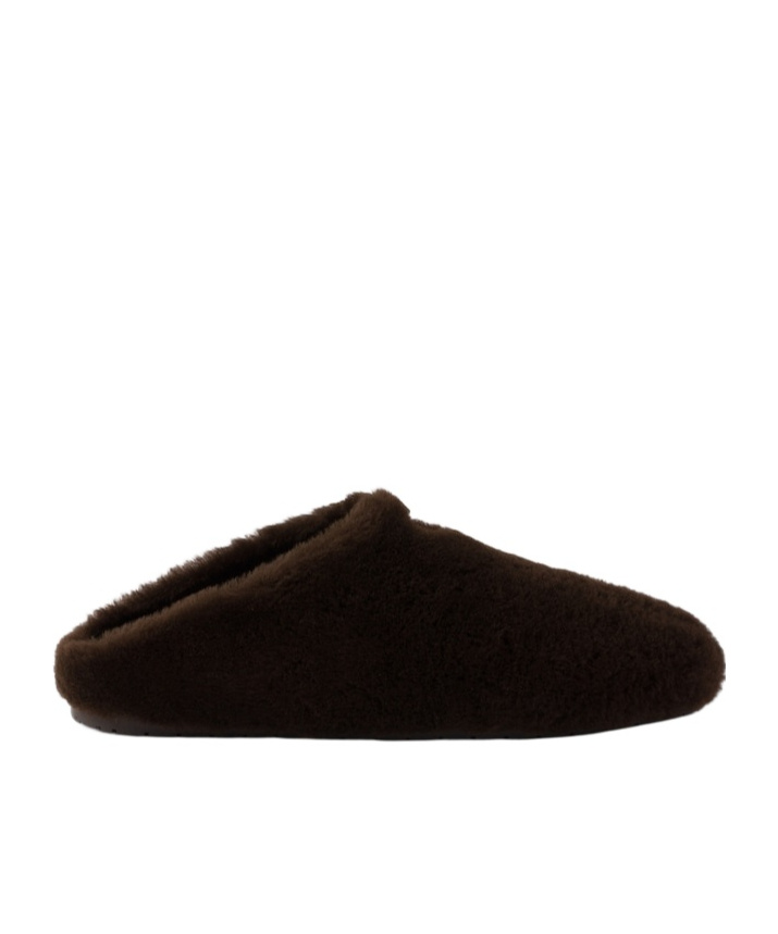 Prada Shearling Mules In Brown