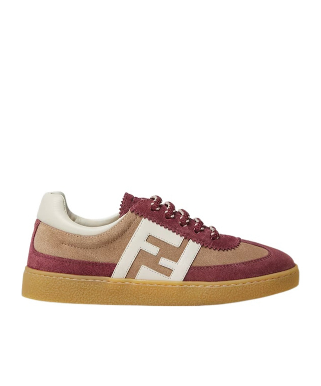 Fendi Burgundy Suede And Nappa Leather Junior Sneakers In Multi