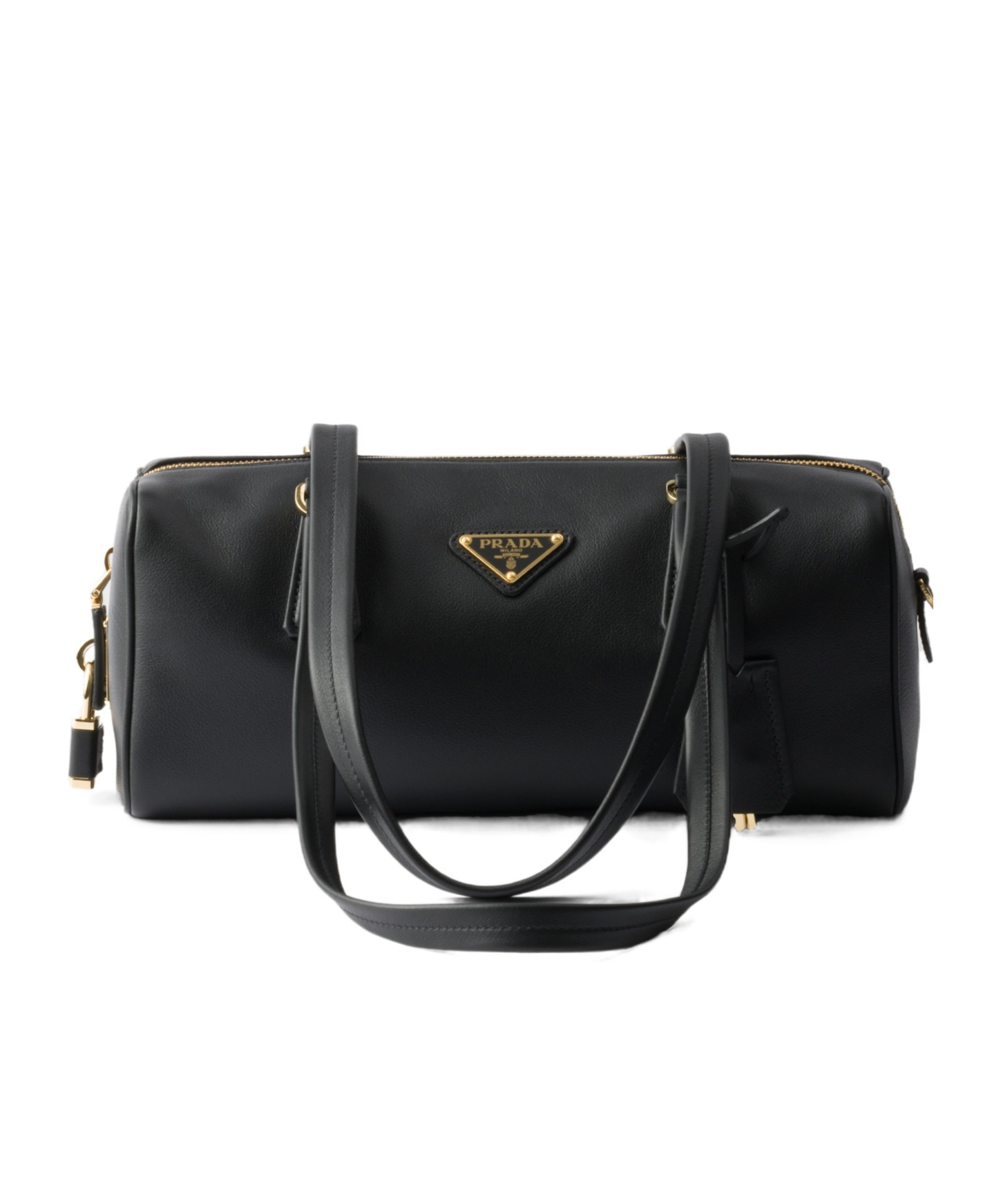Prada Women Re-nylon And Leather Medium Top-handle Bag With Padlock In Black