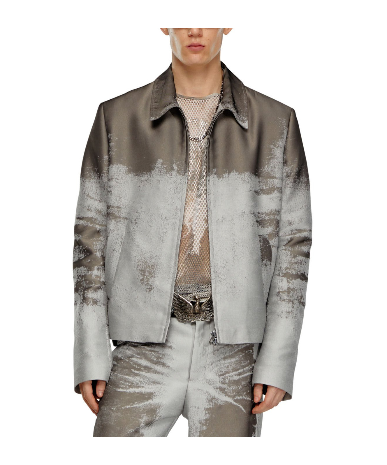 Diesel Printed Polyester Blend J-pylon Jacket In Gray
