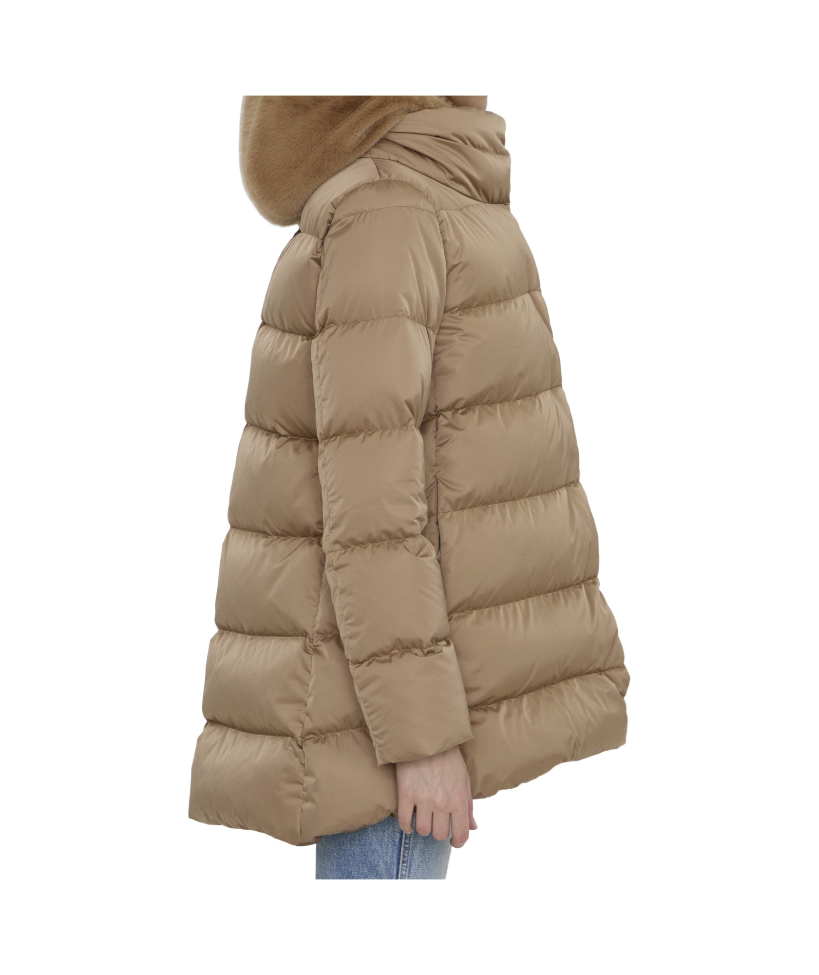 Herno Down Jacket In Nylon And Eco-fur In Brown