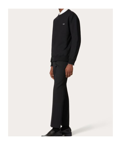 Valentino Felpa Girocollo In Cotone Con Logo Frontale In Black