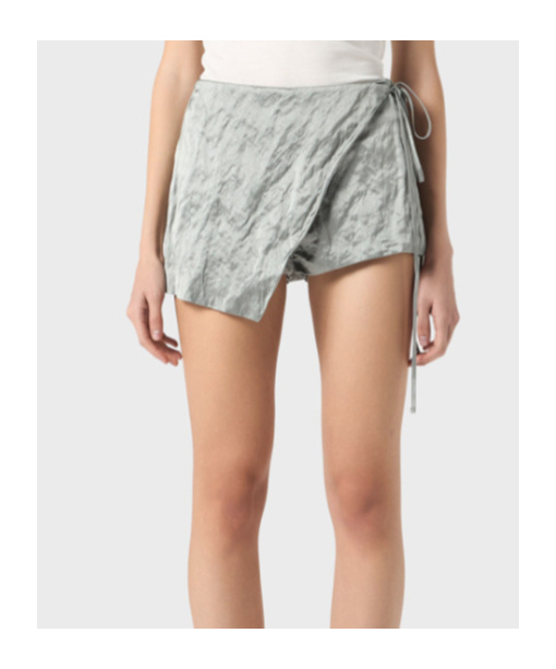 Blumarine Crinkled Satin Shorts In Grey