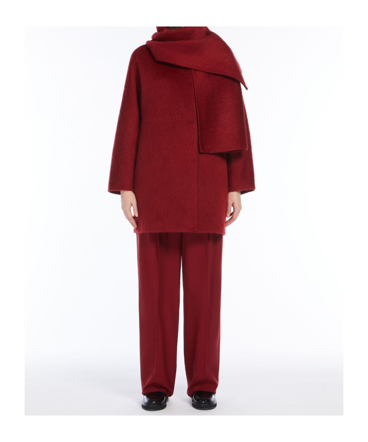 Max Mara Alpaca Wool And Wool Paired With A Scarf In Red
