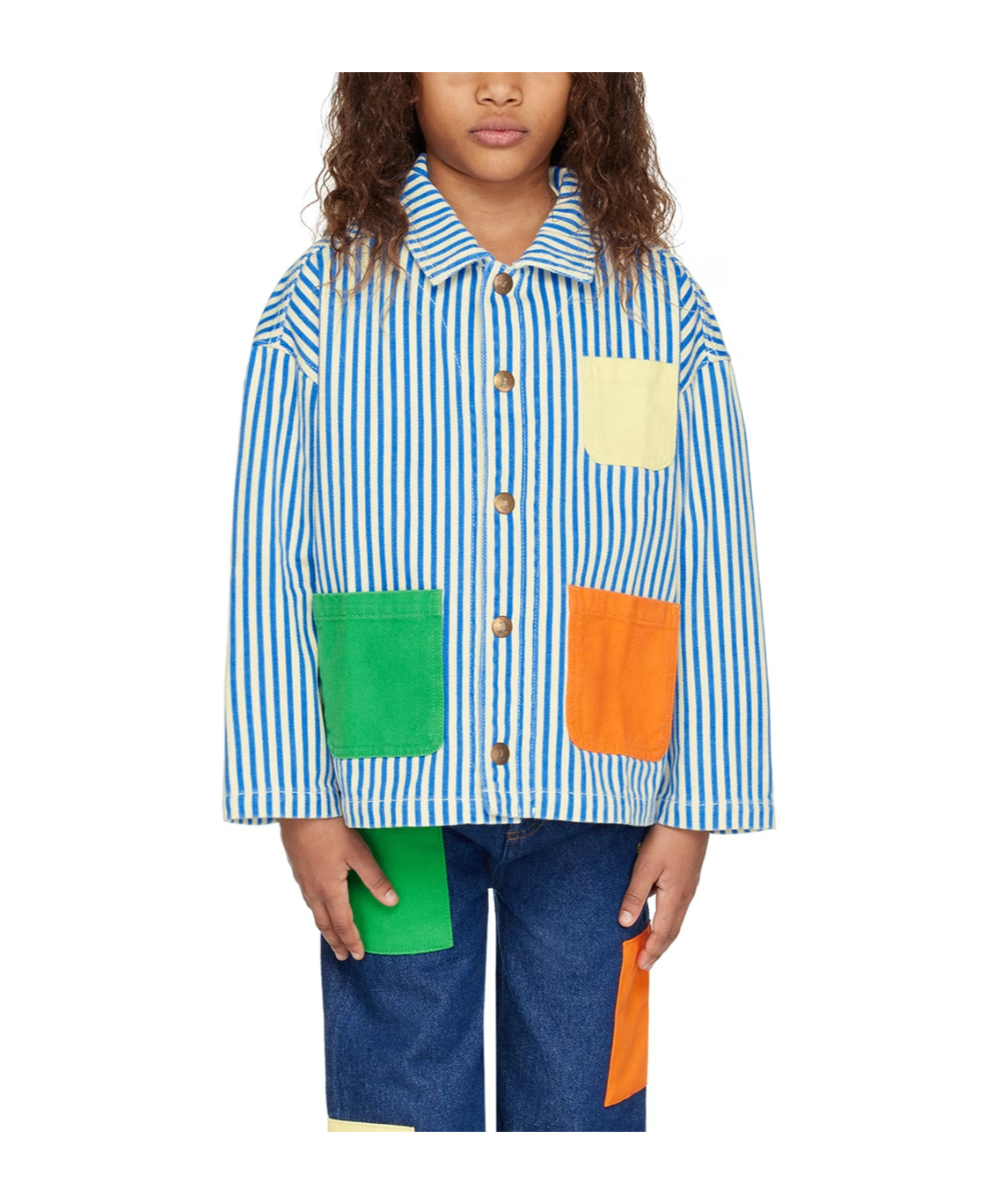 Bobo Choses Striped Color Block Denim Jacket In Blue