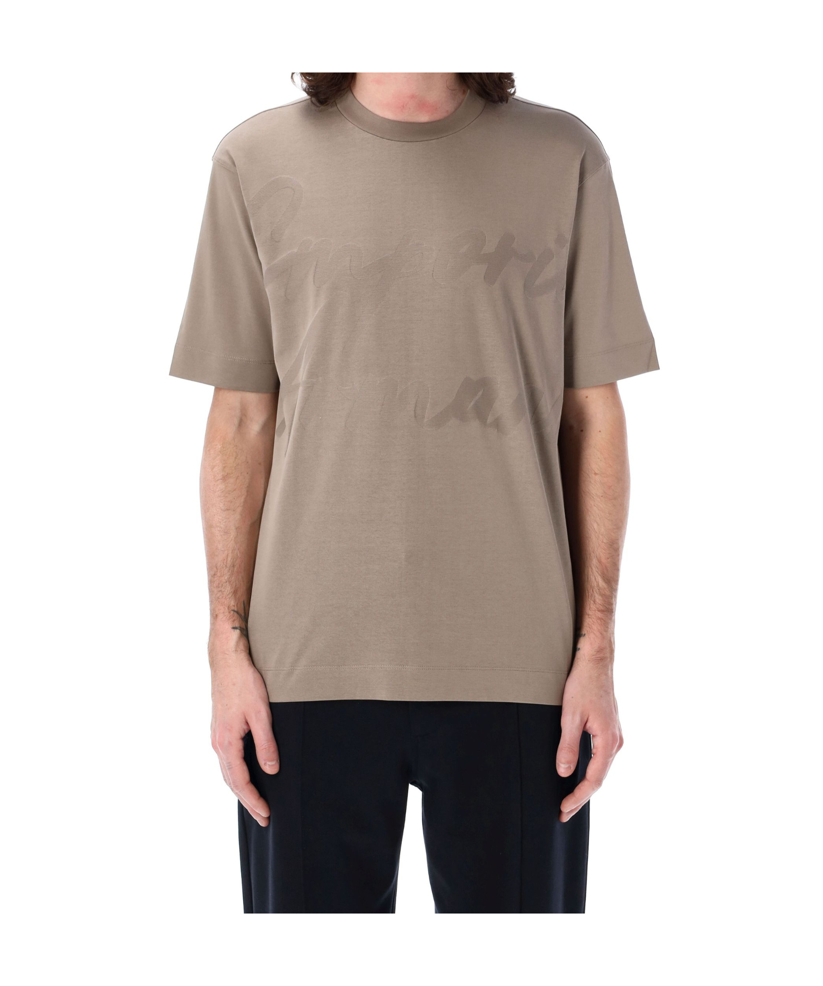 Emporio Armani Jacquard Logo T-shirt In Nude