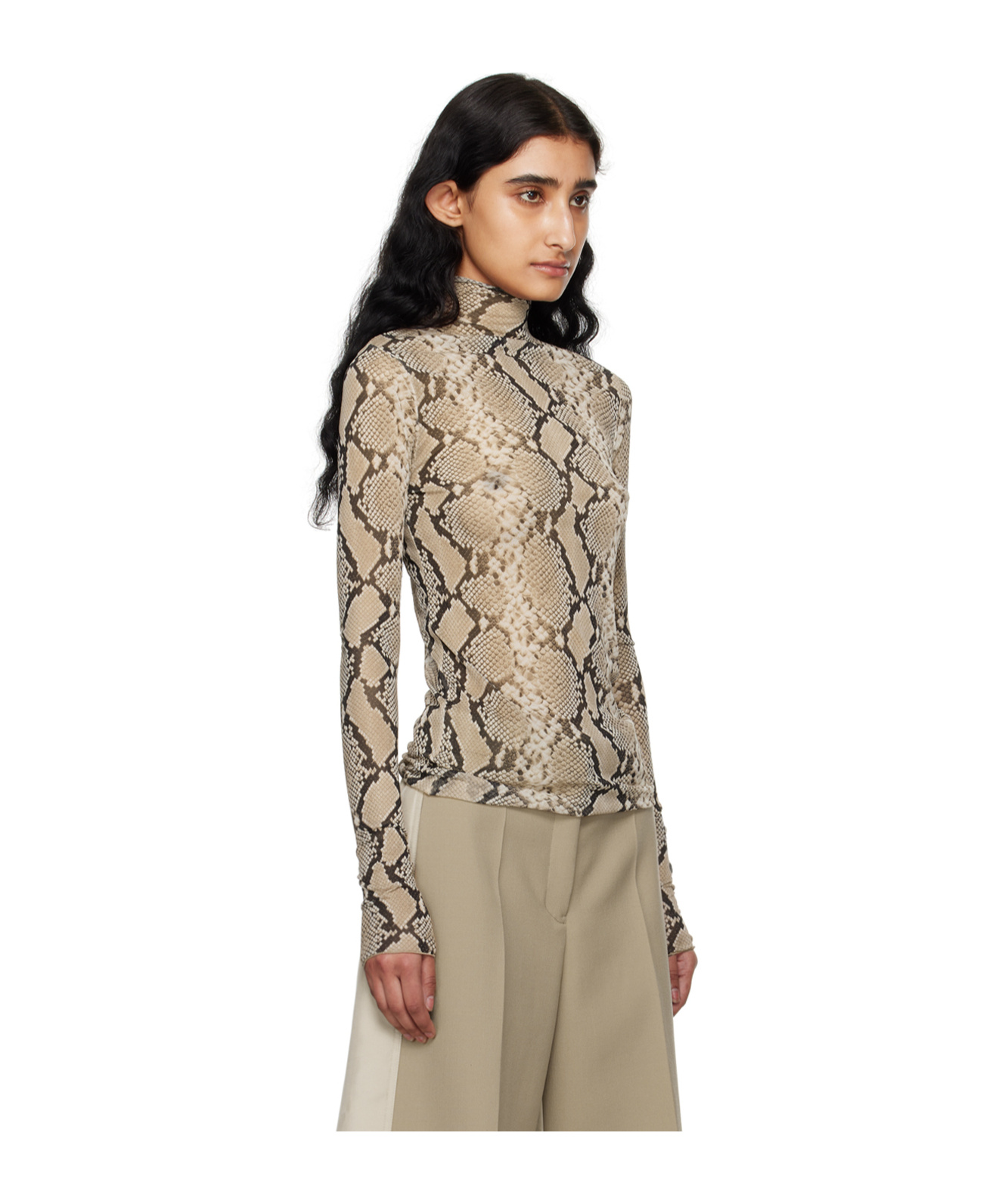 Jil Sander Beige Printed Turtleneck In Nude