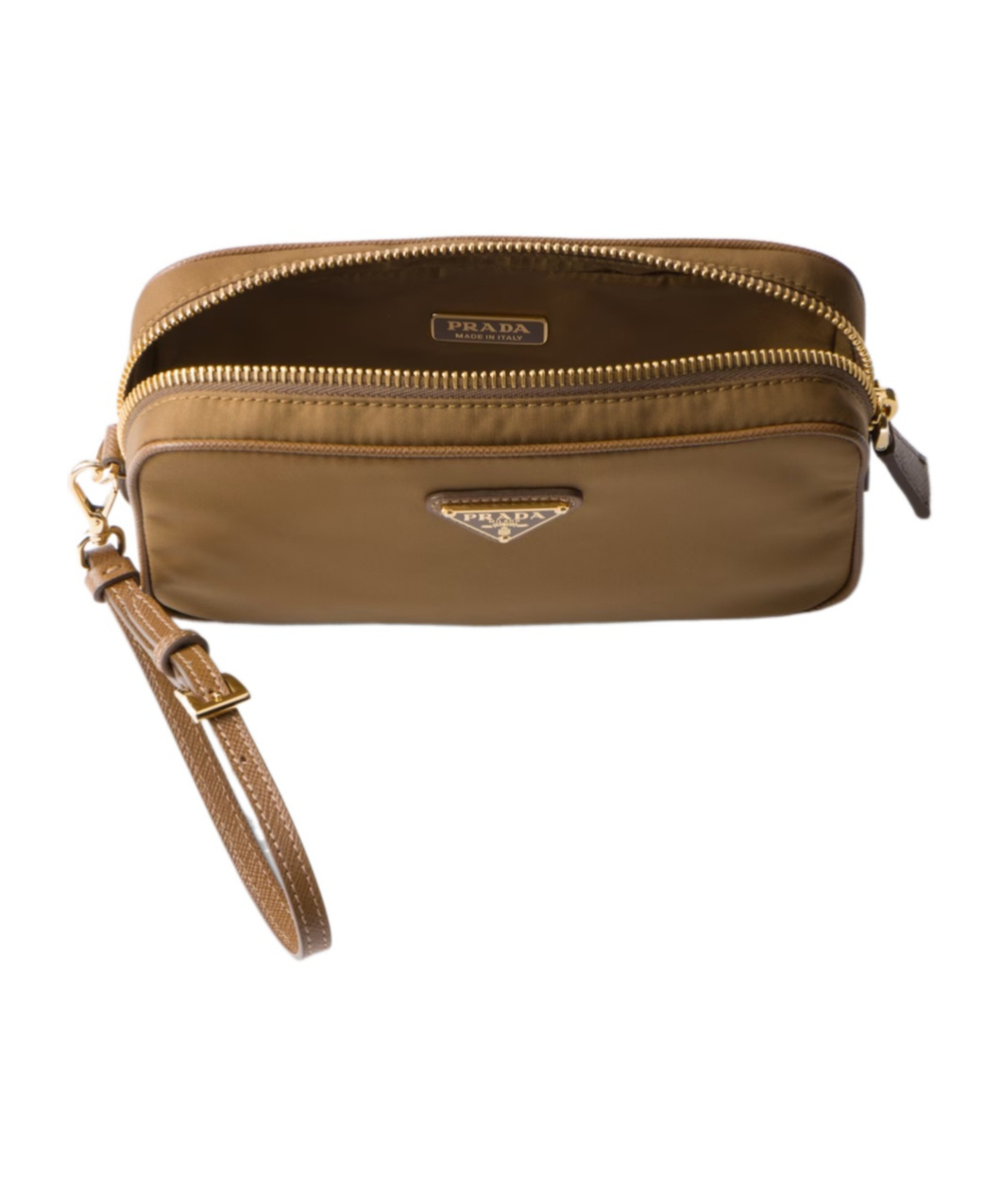 Prada Re-edition 1978 Re-nylon And Saffiano Leather Pouch In Cork Beige