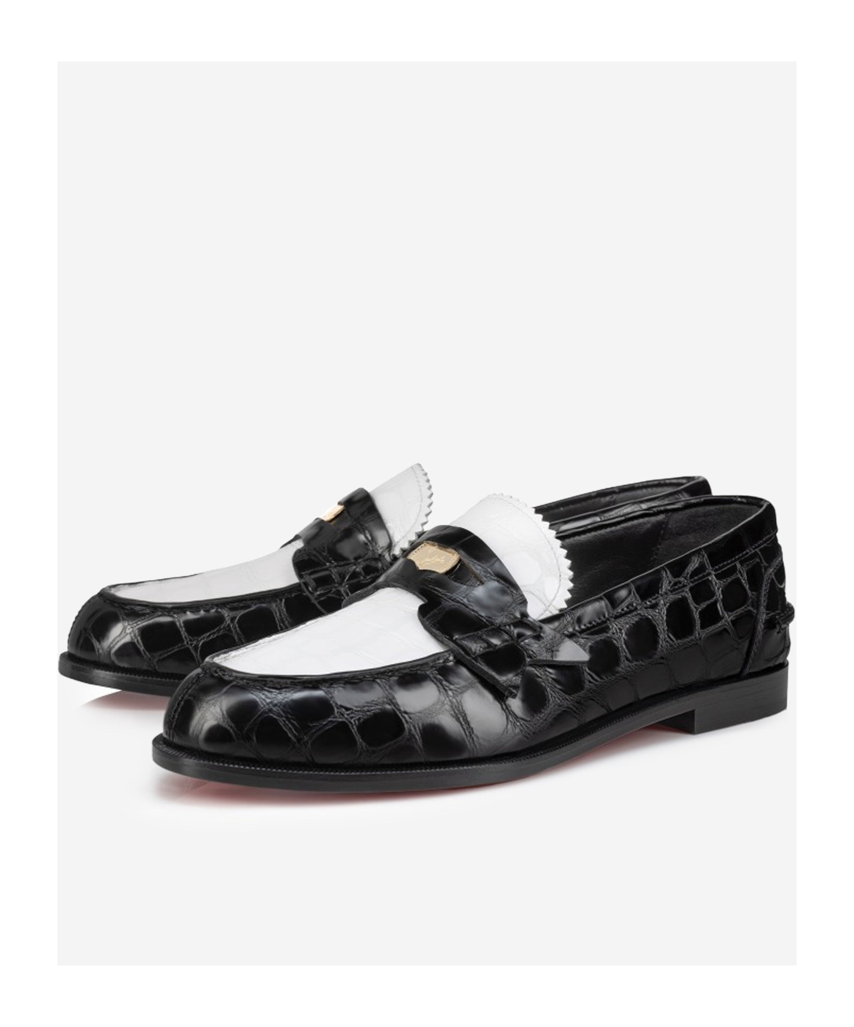 Christian Louboutin Donna Croc-embossed Leather Penny Loafers In Black