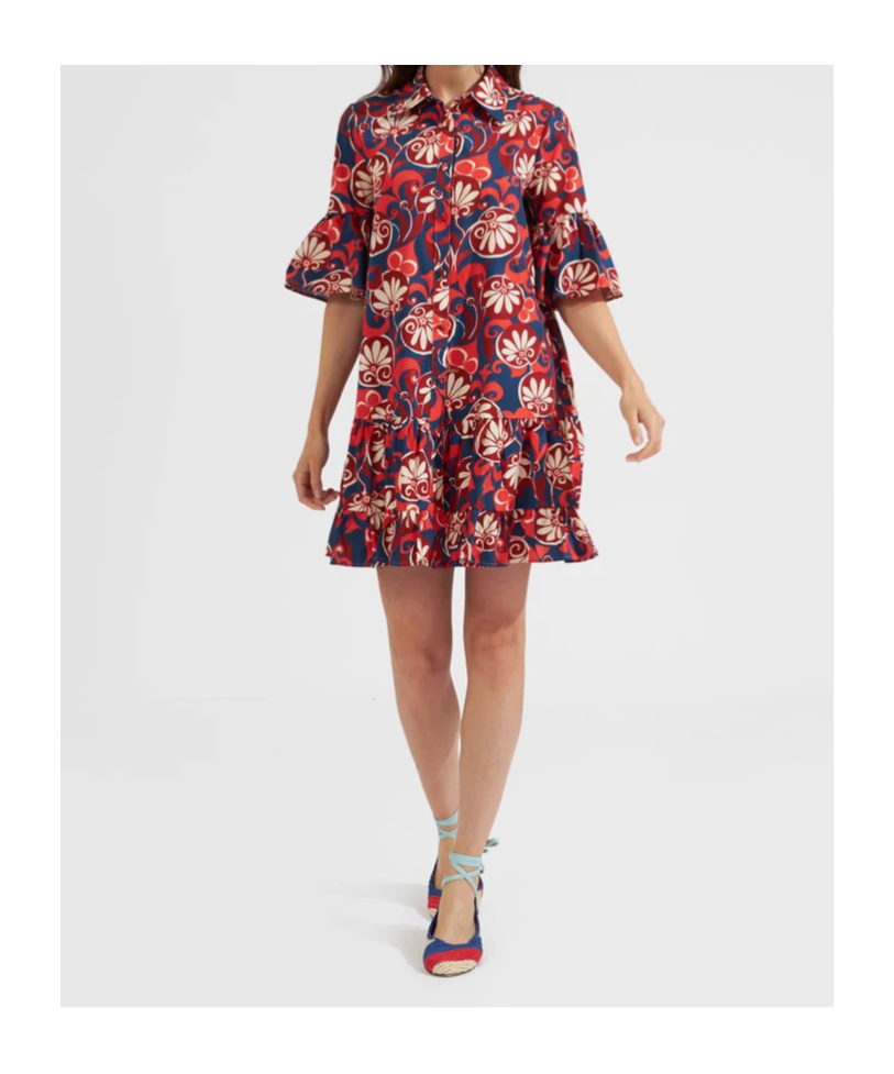 La Doublej Choux Floral-print Cotton Shirtdress In Red