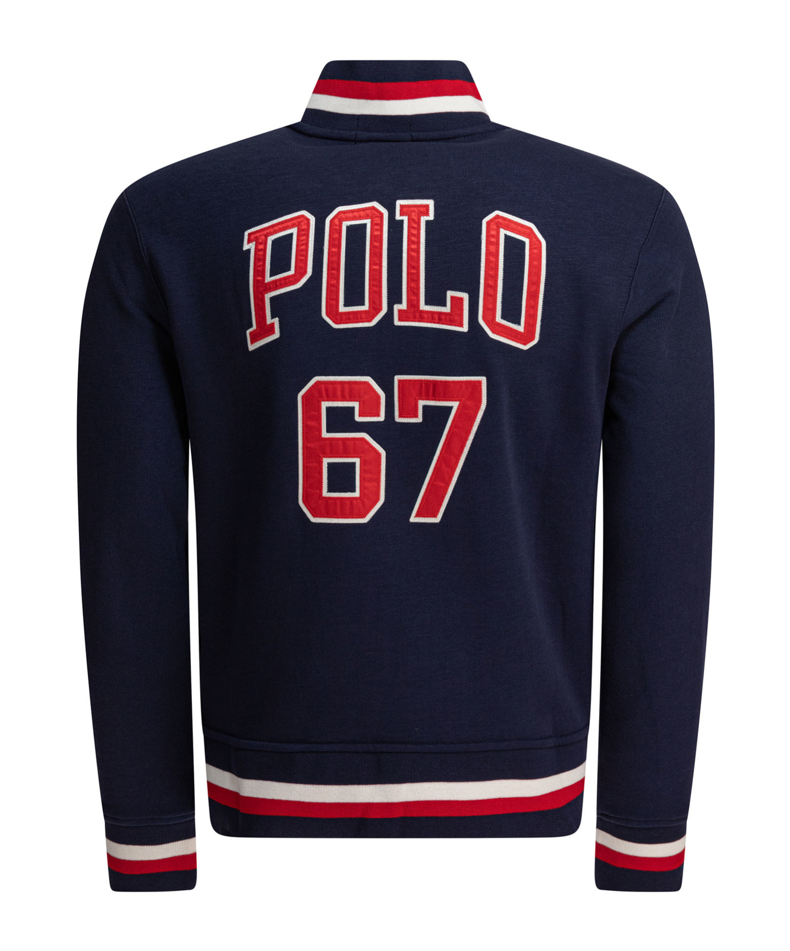 Polo Ralph Lauren Ribbed Collar Striped Detailing Front Pockets Jacket In Navy Blue