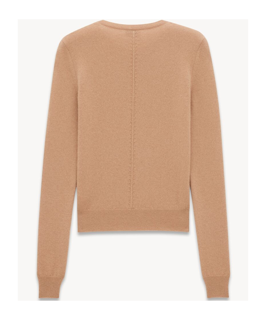 Saint Laurent Long-sleeved Cashmere Sweater In Nude