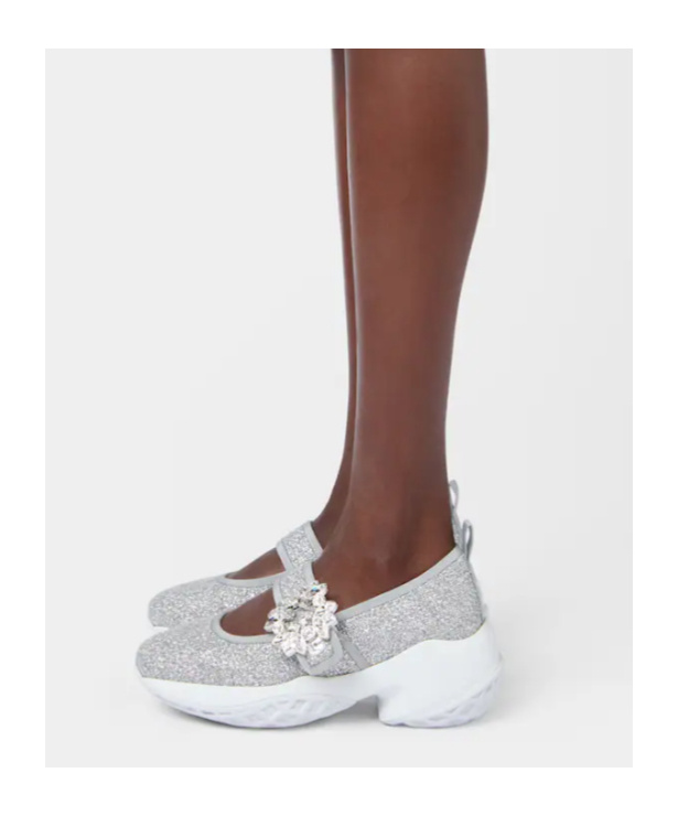 Roger Vivier Viv' Run Babies Sneakers In Lurex In Gray