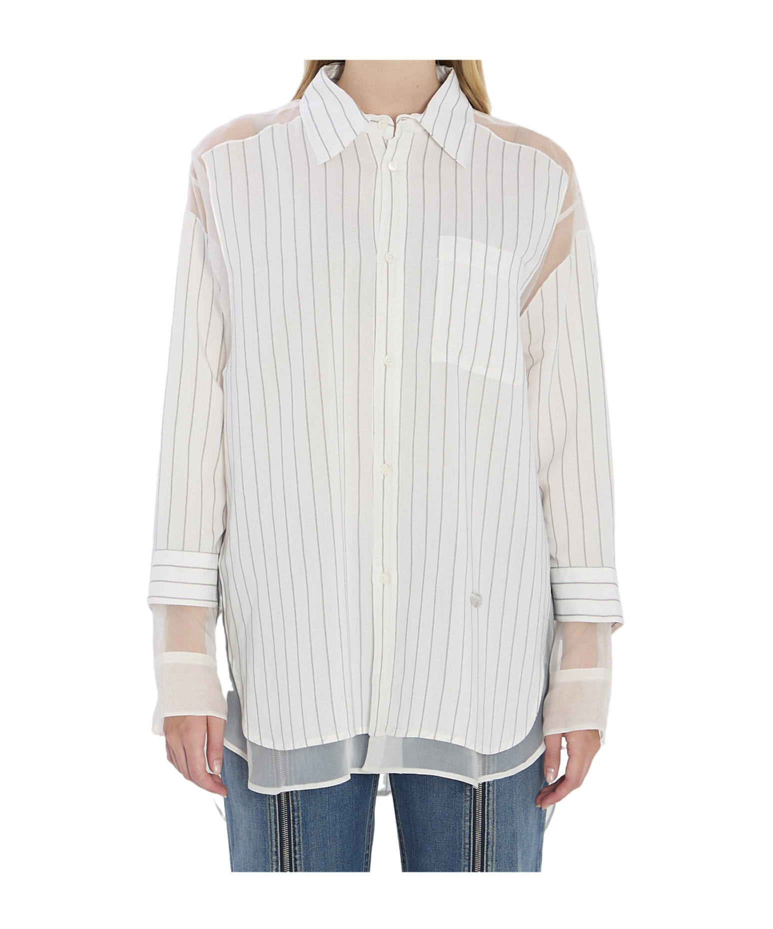 Jean Paul Gaultier Striped Oversized Shirt Featuring Silk Inserts In White