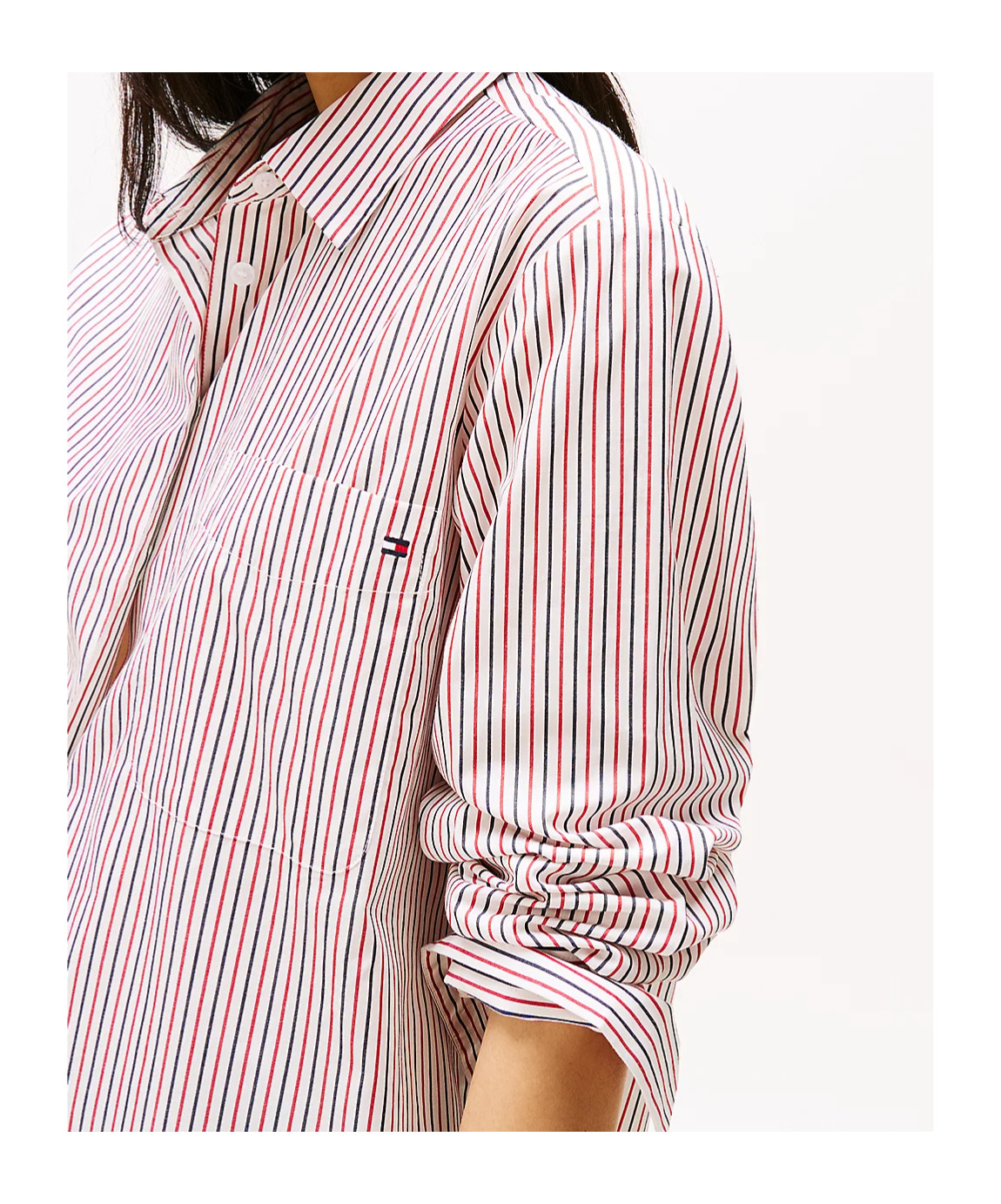 Tommy Hilfiger Oversized Fit Stripe Shirt In Red White Blue Thin Stp